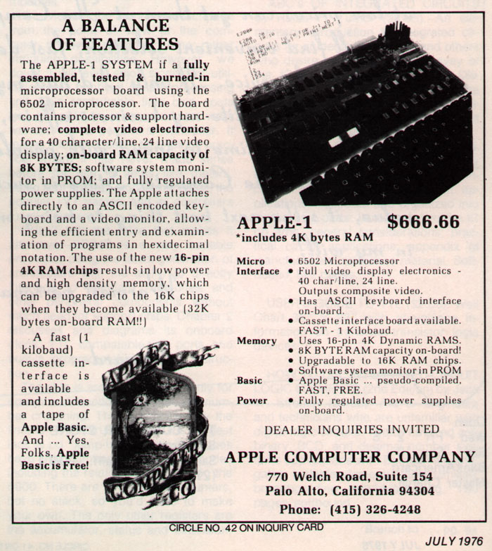 1976 Apple 1 Ad 1976 Apple 1 Ad